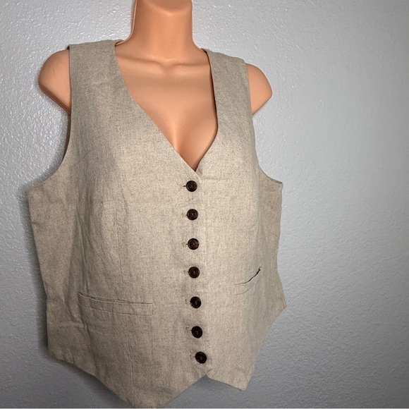 Tan/Beige Women's Linen Vest - Picture 5 of 6